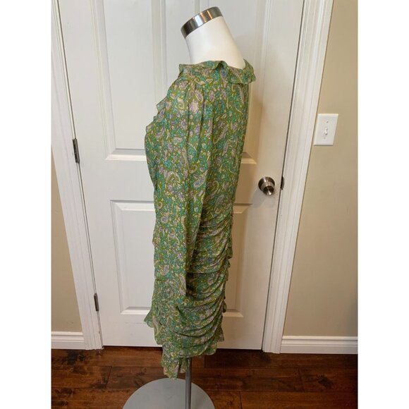 Veronica Beard Shala Green Paisley Silk Ruched Long Sleeve Mini Dress Size 10 - Picture 4 of 6